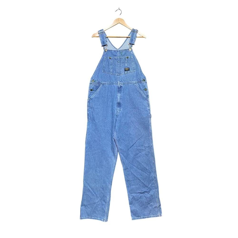 Vintage OshKosh Bgosh Mens Vestbak Denim Bib Overalls 36x32 Green Stitch 90s